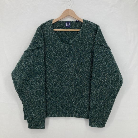 Vintage GAP Sweater Mens Medium Wool Blend Chunky Knit V Neck Hong Kong 90s - Picture 1 of 11